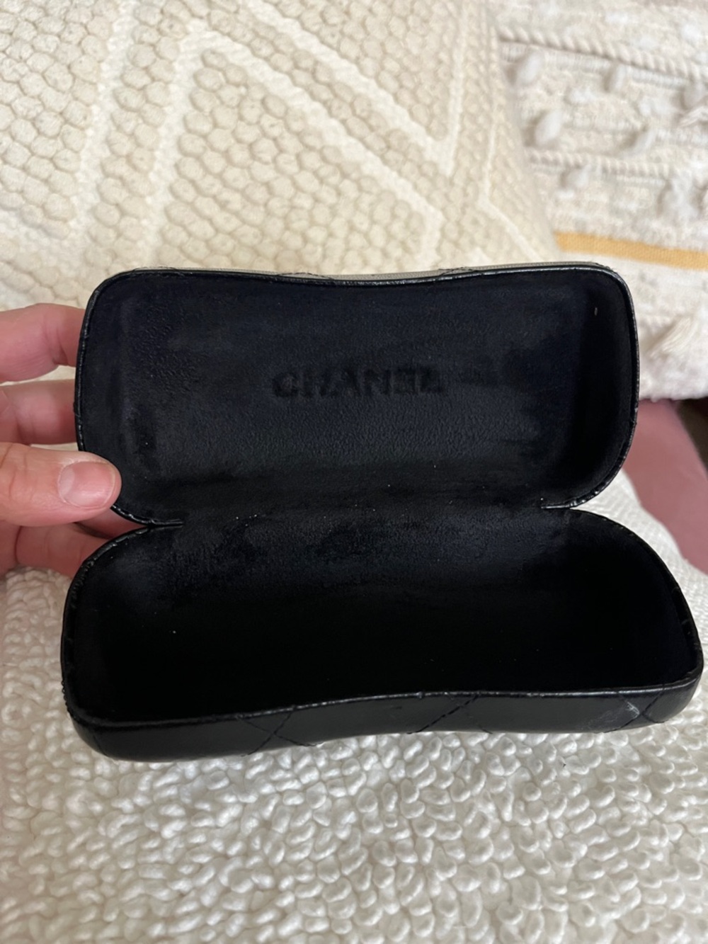 CHANEL Black Quilted Leather Glasses Case with Silver CC Accent - Picture 3 of 5
